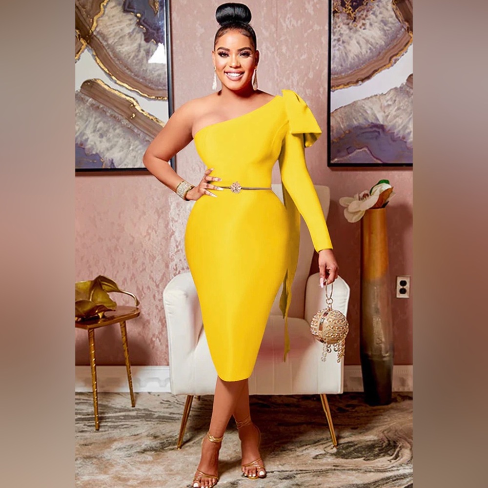 Yellow one shoulder dress